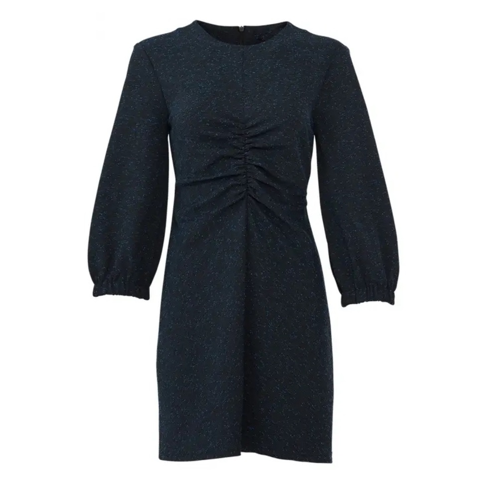 TIBI Eclipse Pique Ruched Blue Multi Dress